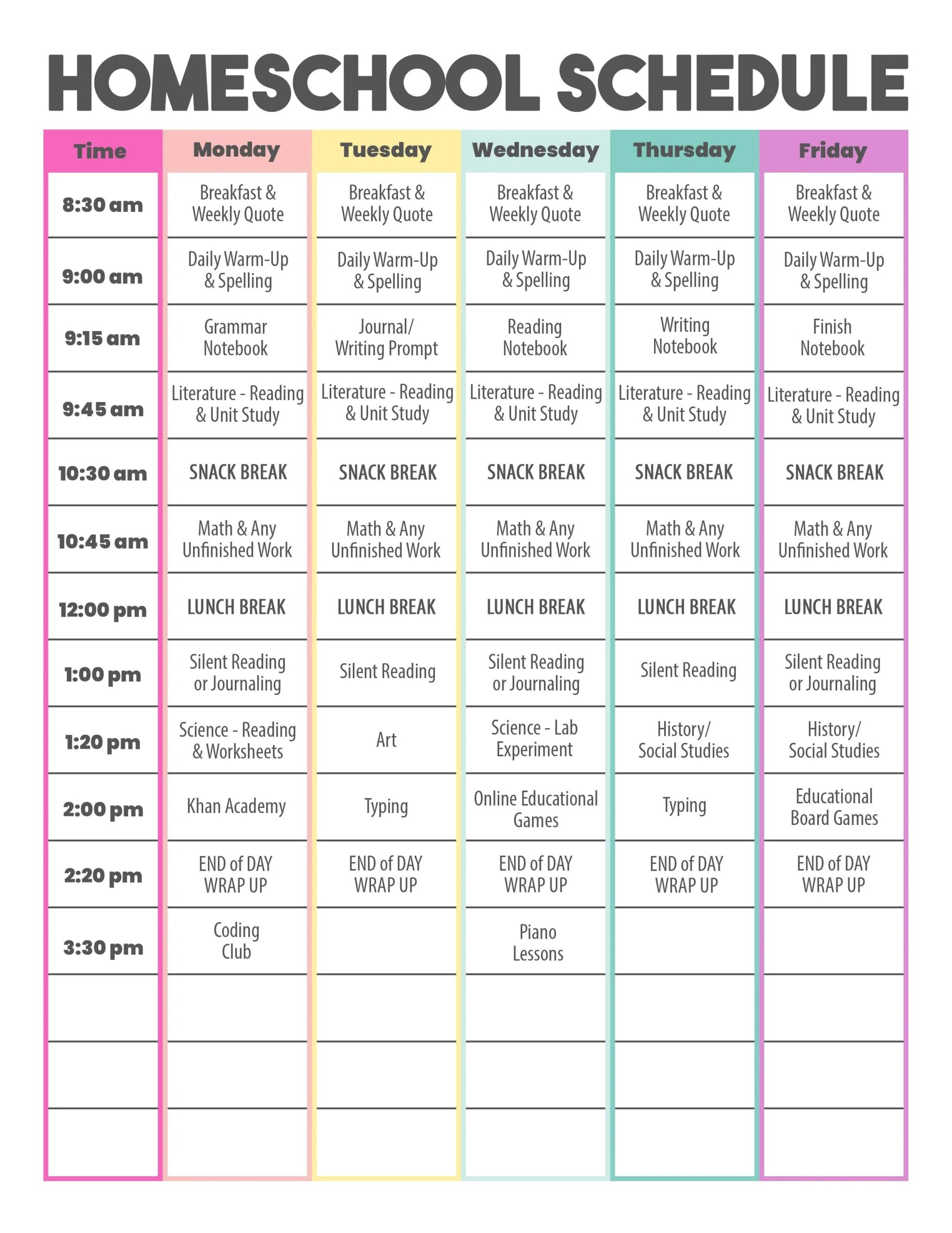 Home Schooling Study Record Template