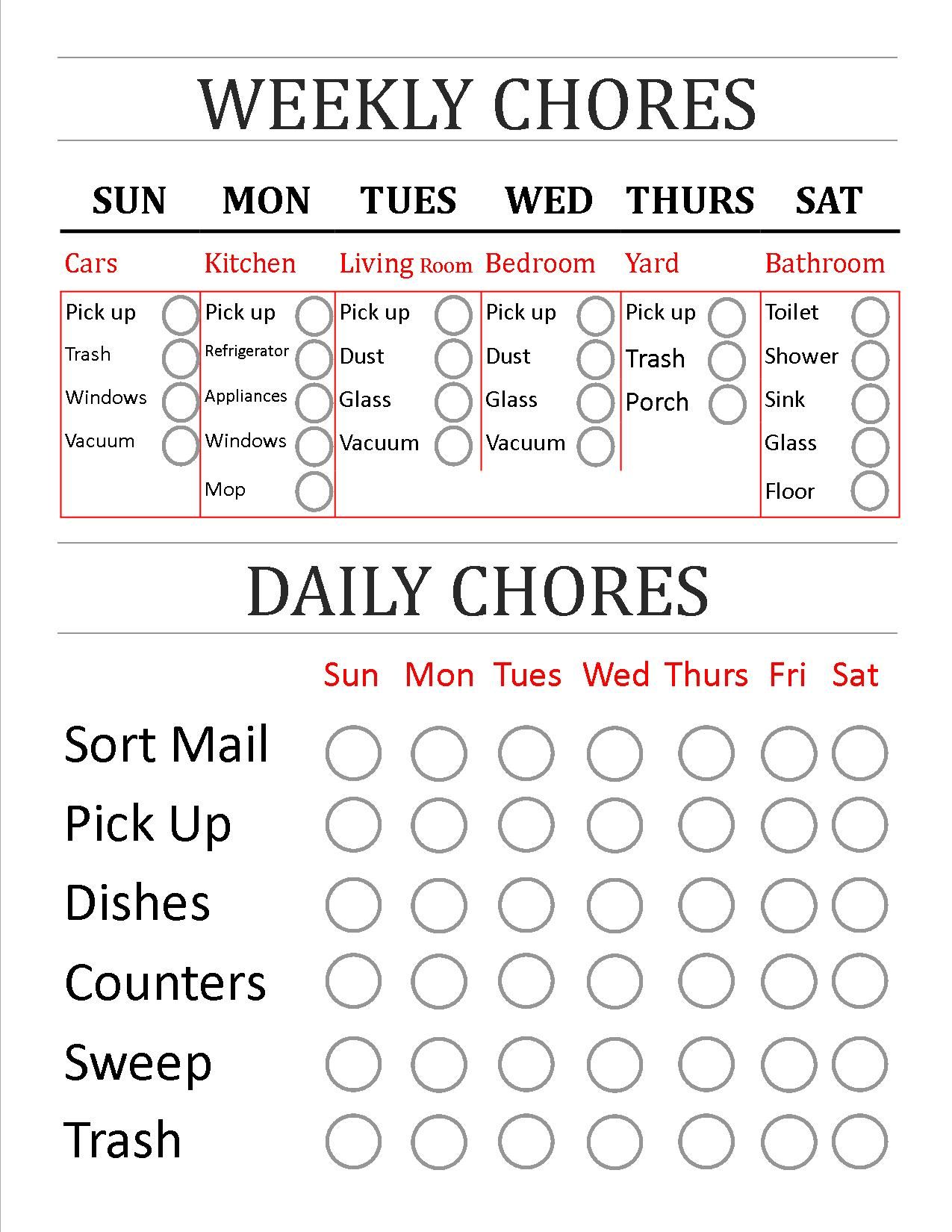 Home Servant Daily Chore List Template Example