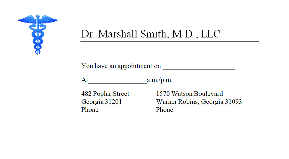 Hospital Appointment Card Template