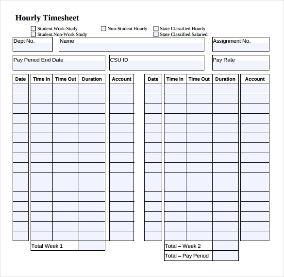 Hour Timesheet Template Example