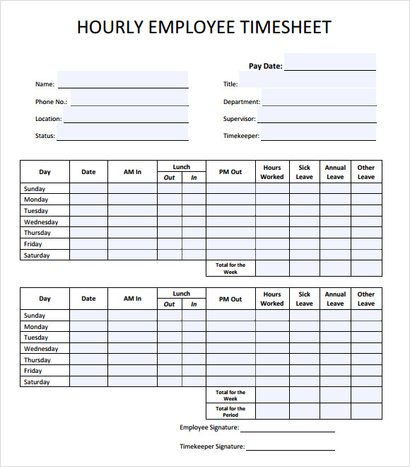 Hour Timesheet Template Sample