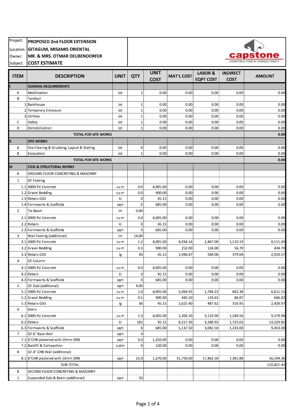 House Construction Bill of Material Template Sample