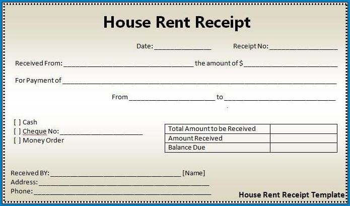 House Rent Receipt Template Example