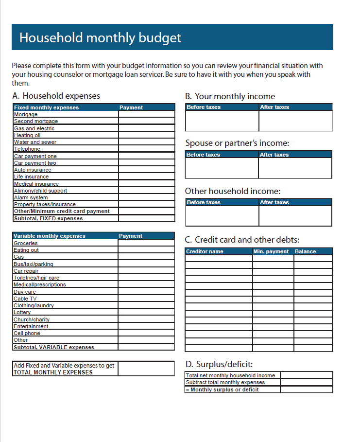 Household Budget Template Example