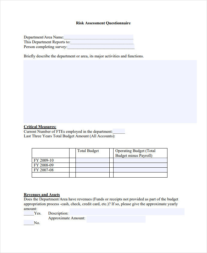 IT Risk Assessment Questionnaire Template