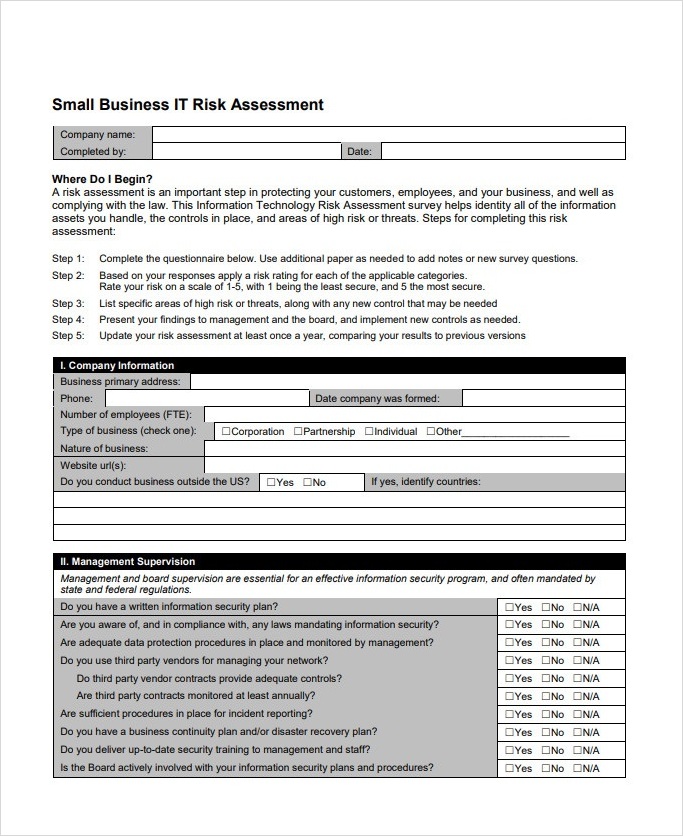 IT Risk Assessment Template for Small Business