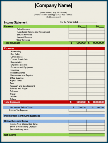 √ Free Printable Income Statement Template