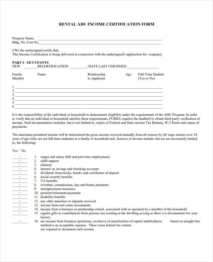 Income Verification Form for Rental