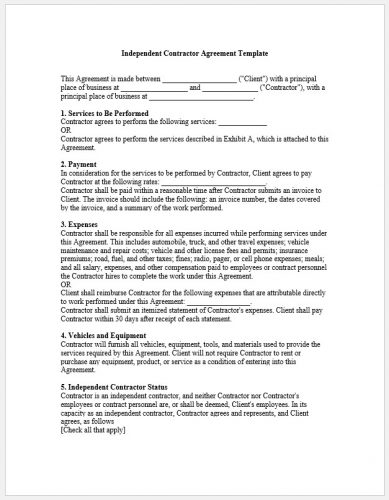 √ Free Printable Independent Contractor Agreement Template