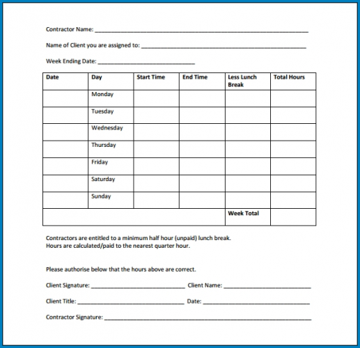 √ Free Printable Independent Contractor Timesheet Template