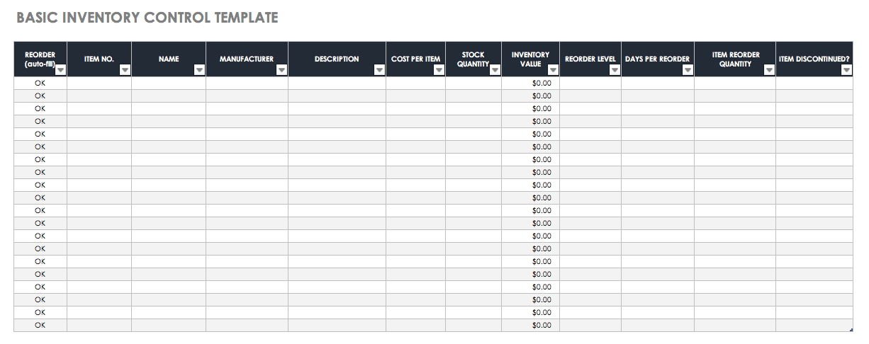 Inventory Entry Register Template Example