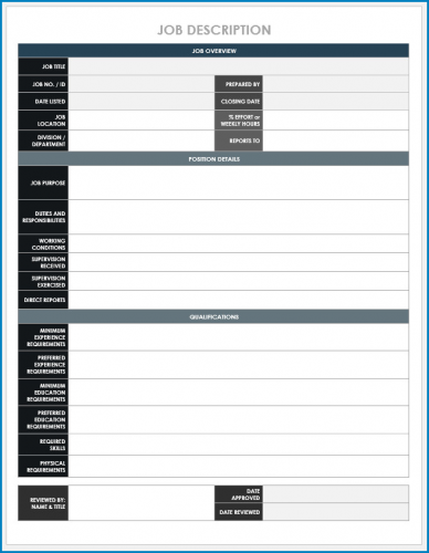 √ Free Printable Job Description Template