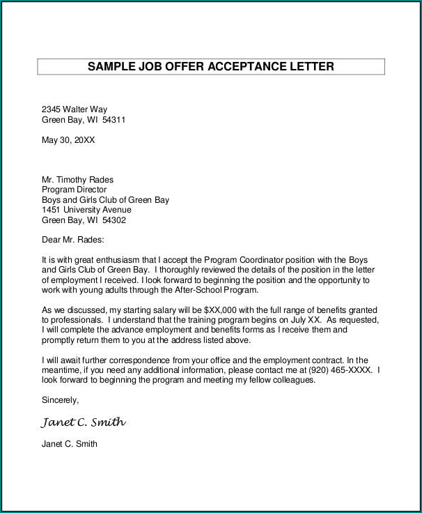 Job Offer Letter Template Example