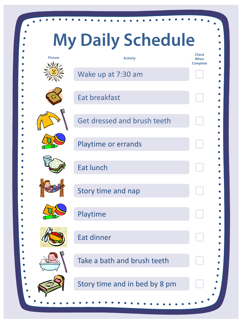 Kid's Daily Activity Checklist Template Example