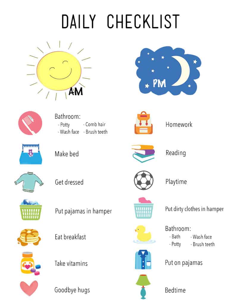 Kid's Daily Activity Checklist Template Sample