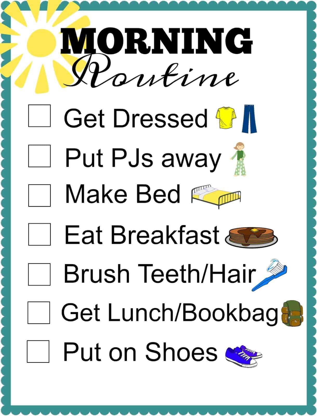 Kid's Morning Checklist Template Sample