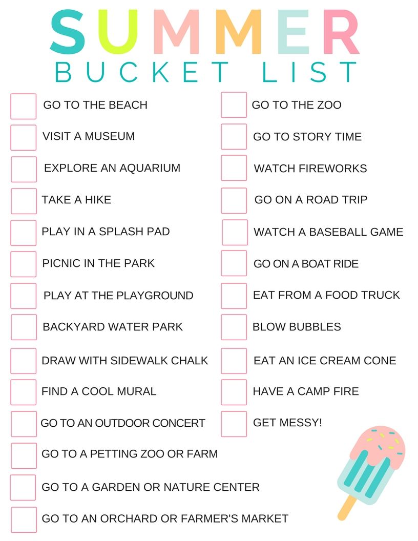 Kid's Summer Activities Checklist Template Example