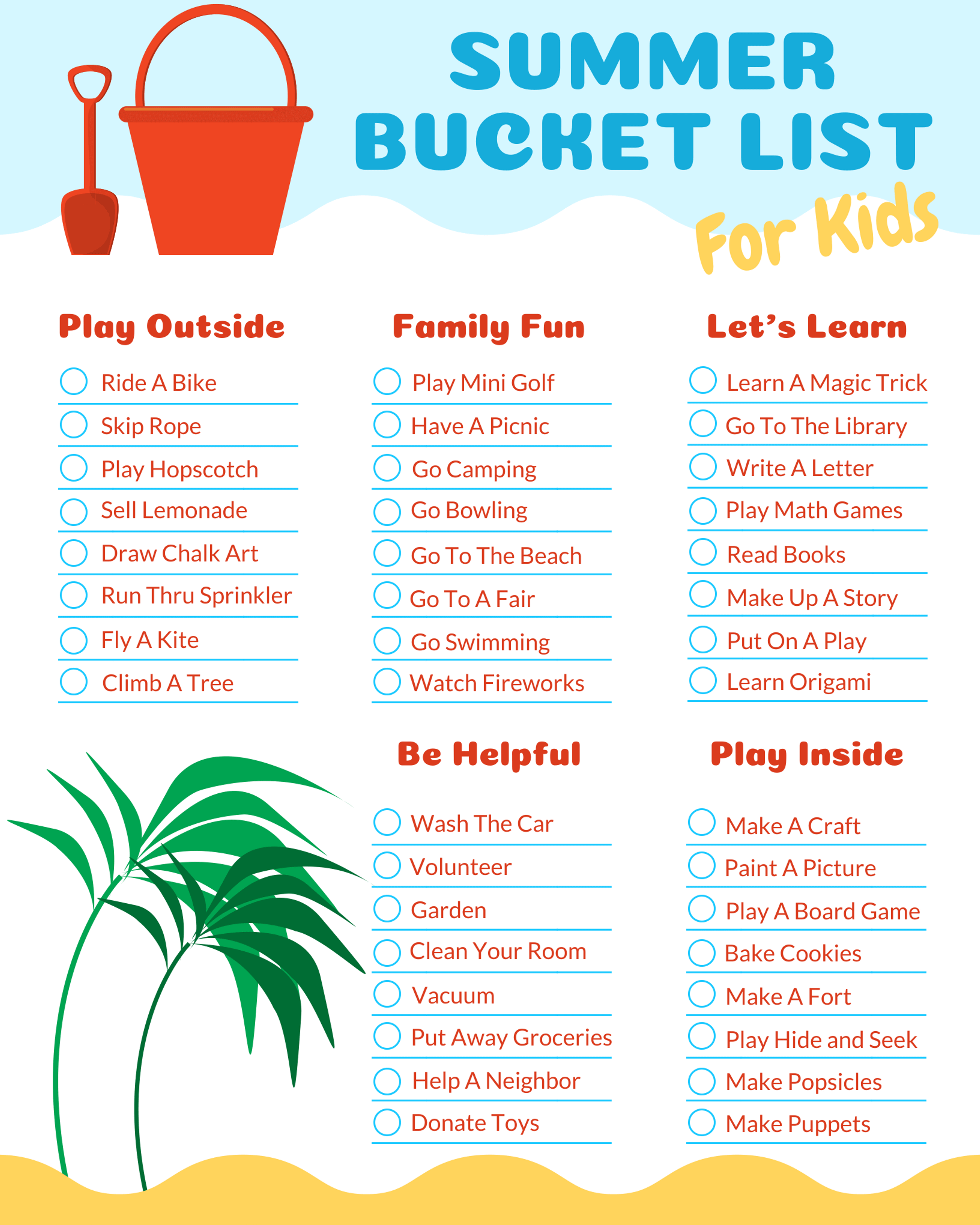 Kid's Summer Activities Checklist Template