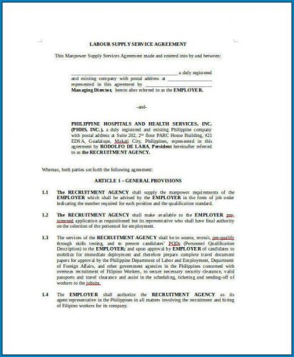 √ Free Labour Contract Agreement For Construction Of House