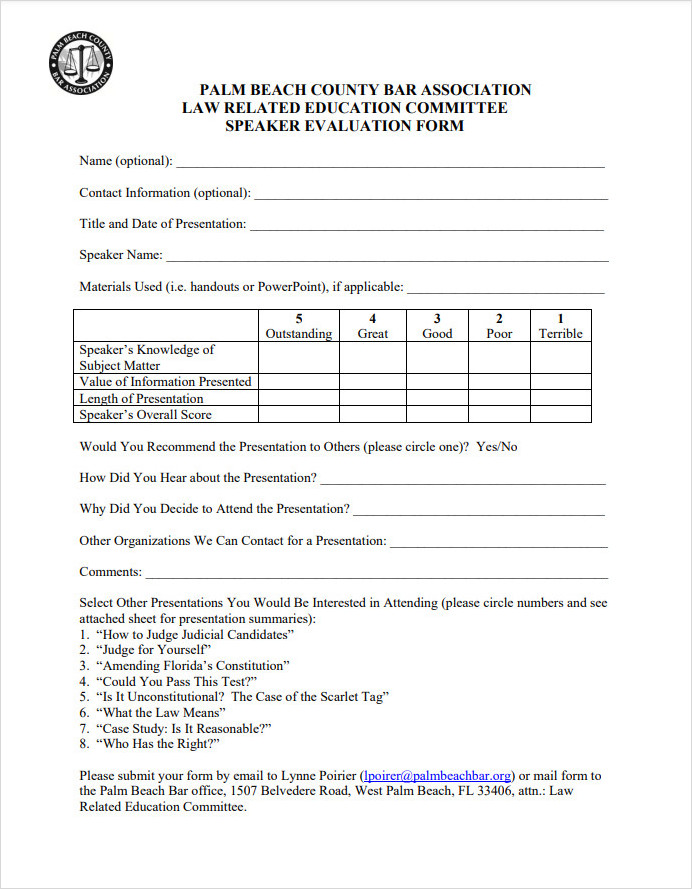 Law Committee Speaker Evaluation Form