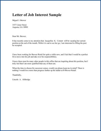 √ Free Printable Letter Of Interest For A Job