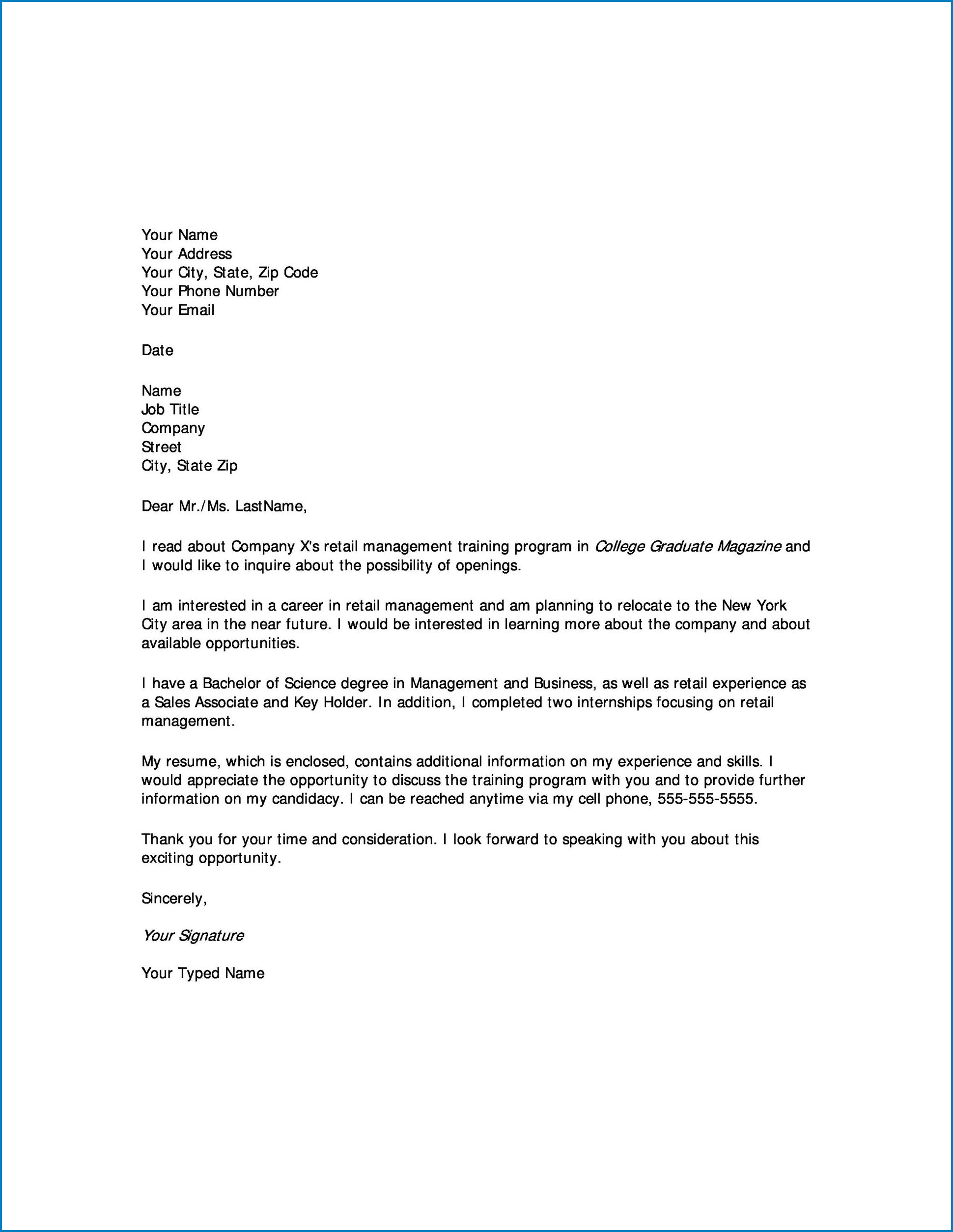 Letter Of Interest For Employment Sample