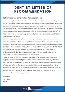 Letter Of Recommendation Dental School Sample