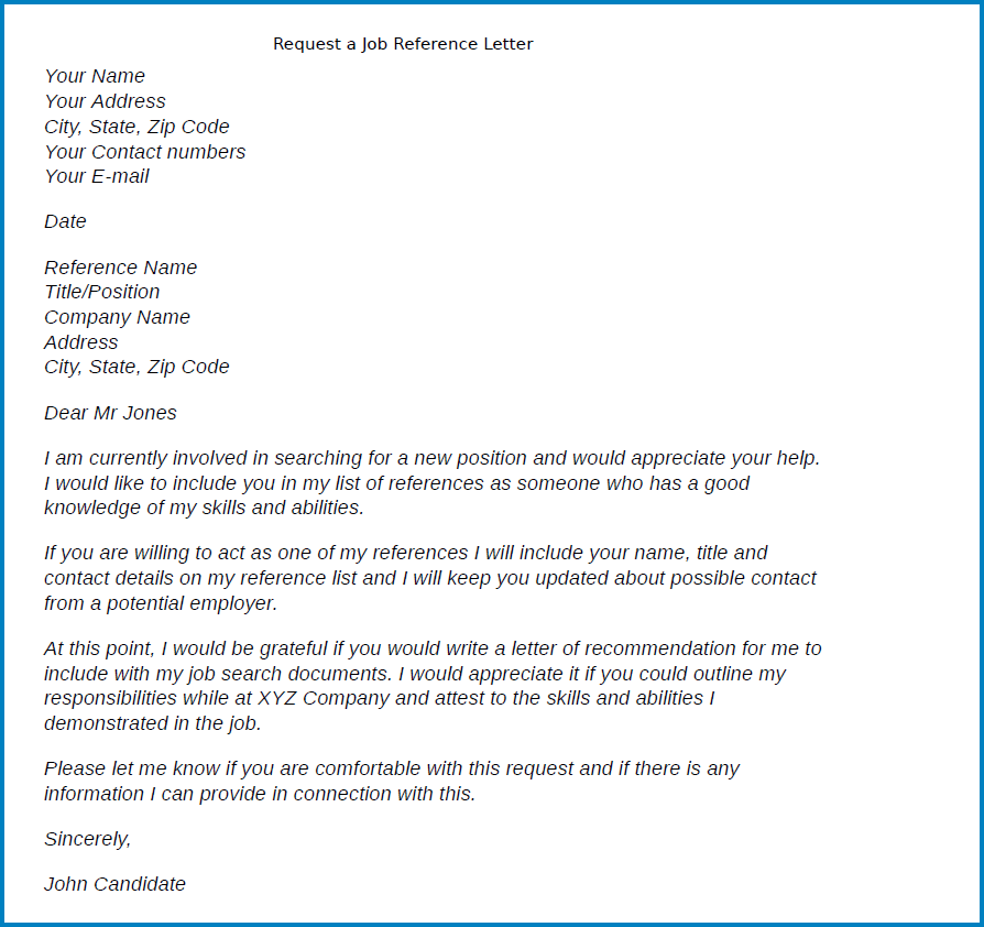 Letter Of Recommendation For A Job Sample