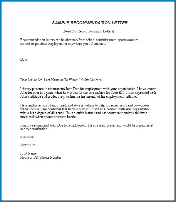 Letter Of Recommendation For Employee From Manager Example