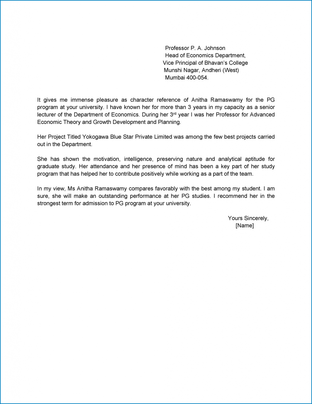  Letter Of Recommendation For Family Member