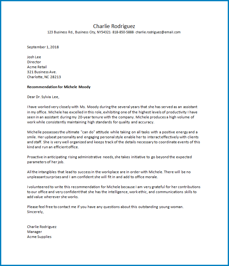 Free Printable Letter Of Recommendation Work