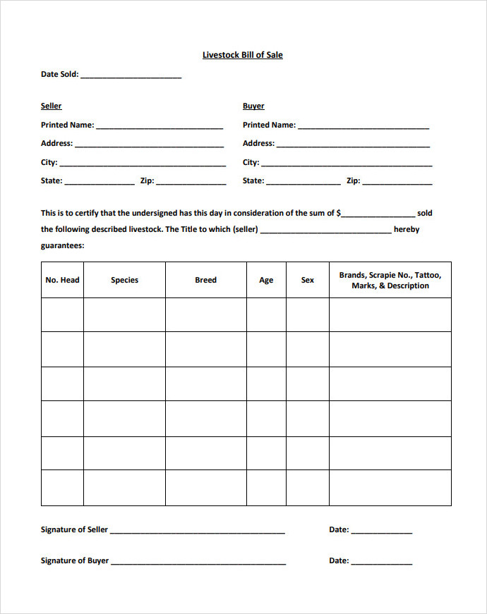 Livestock Sale Form