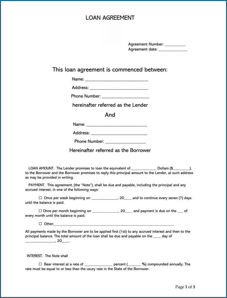 Loan Agreement Template Example