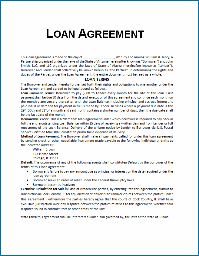 Free Printable Loan Agreement Template