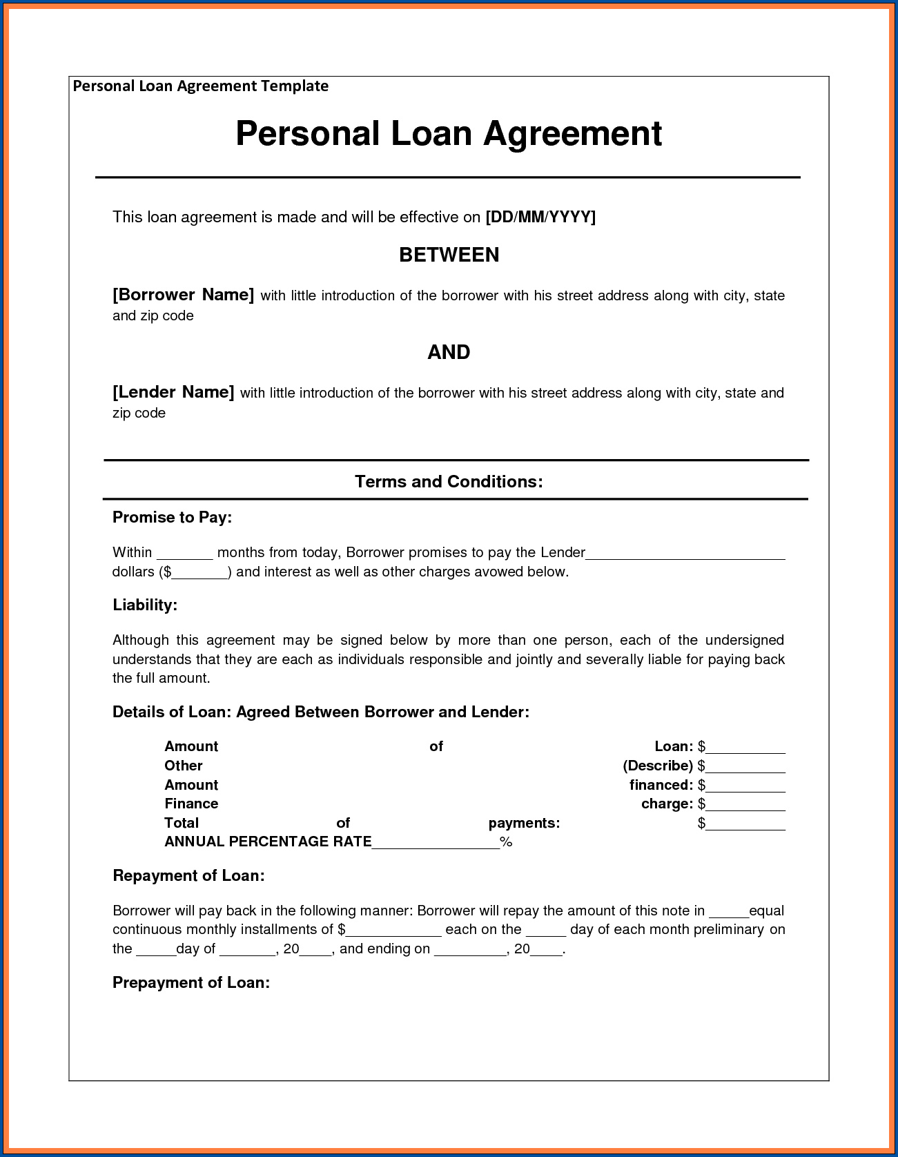 Loan Contract Between Friends Sample