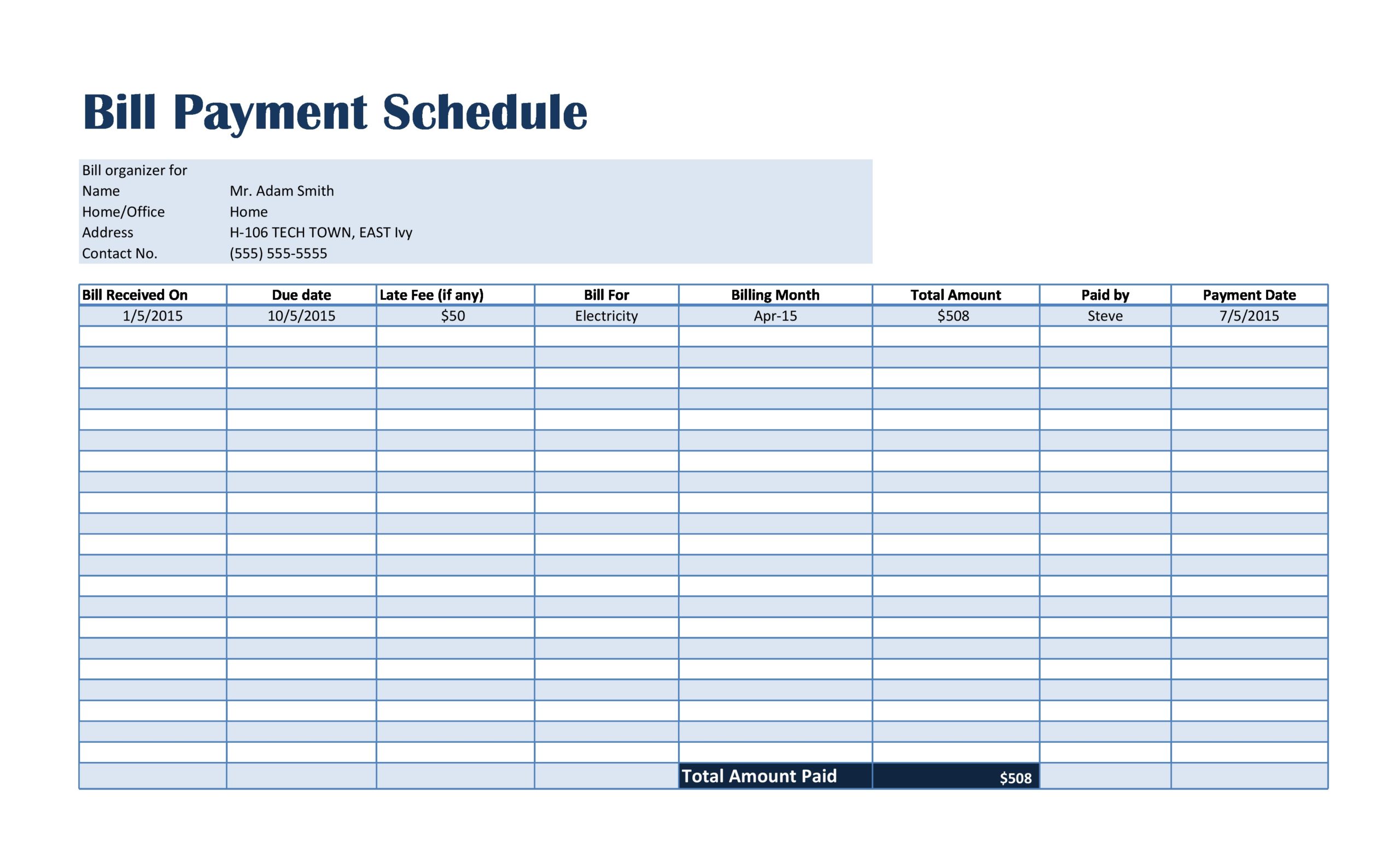 Loan Payment Schedule Template Example