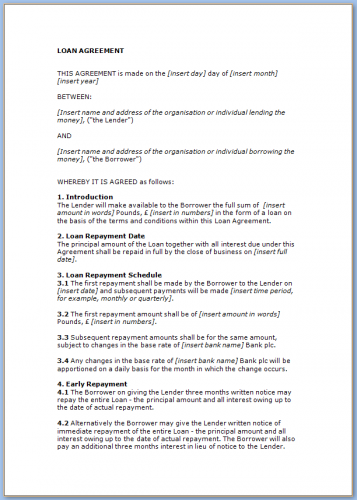 √ Free Printable Loan Repayment Contract Template 2714