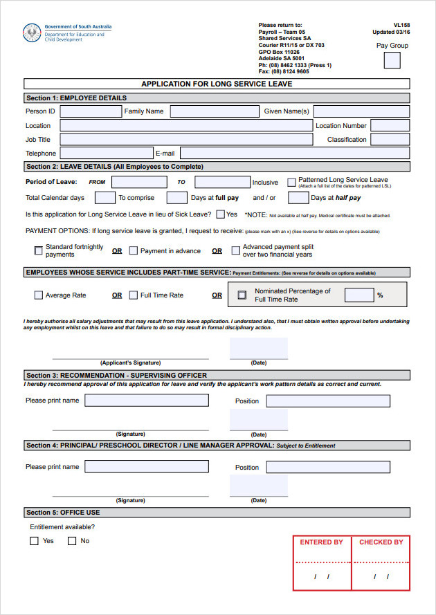 Long Service Leave Application Form