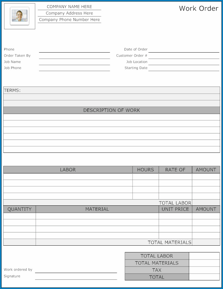 Maintenance Work Order Template Sample