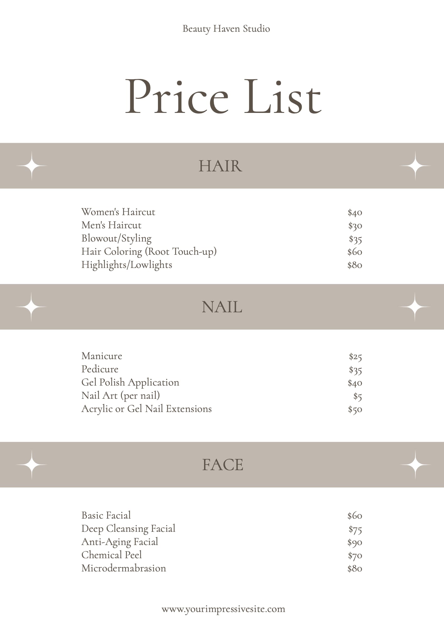 Makeup Price List Template Example