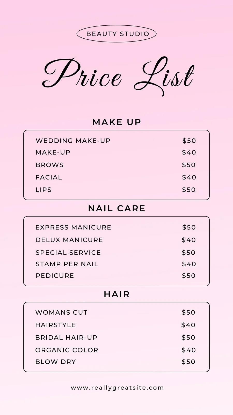 √ Makeup Price List Template