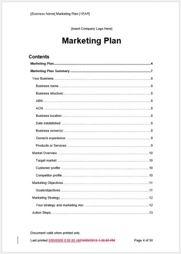 √ Free Printable Marketing Plan Template