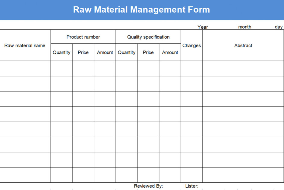 Material Quantity Record Sheet Template