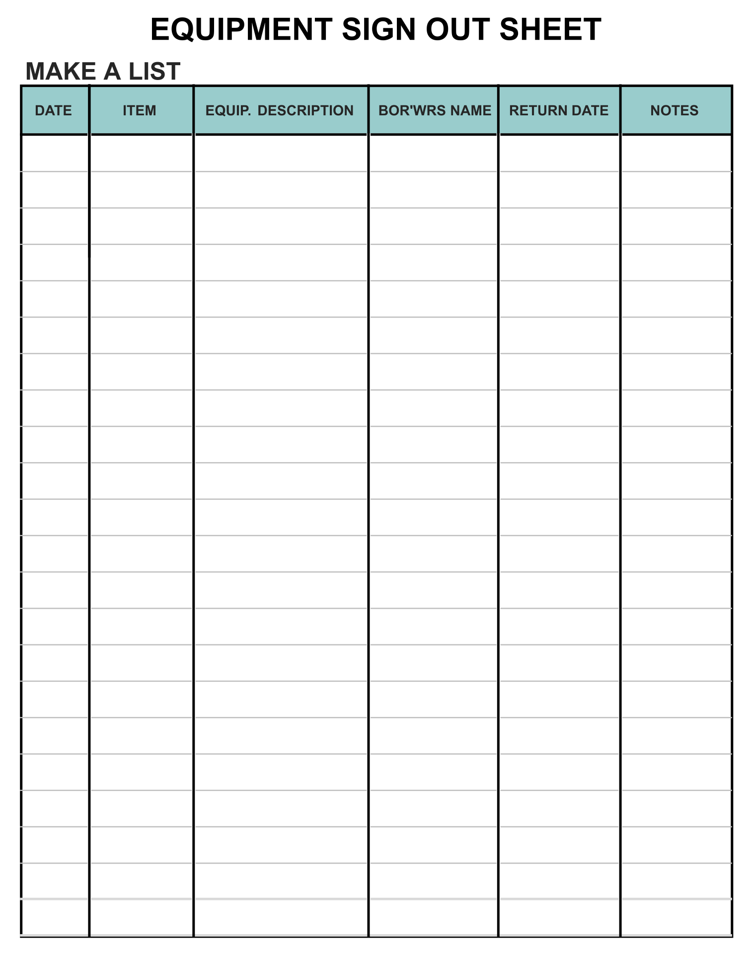 Material Sign out Sheet Template Example