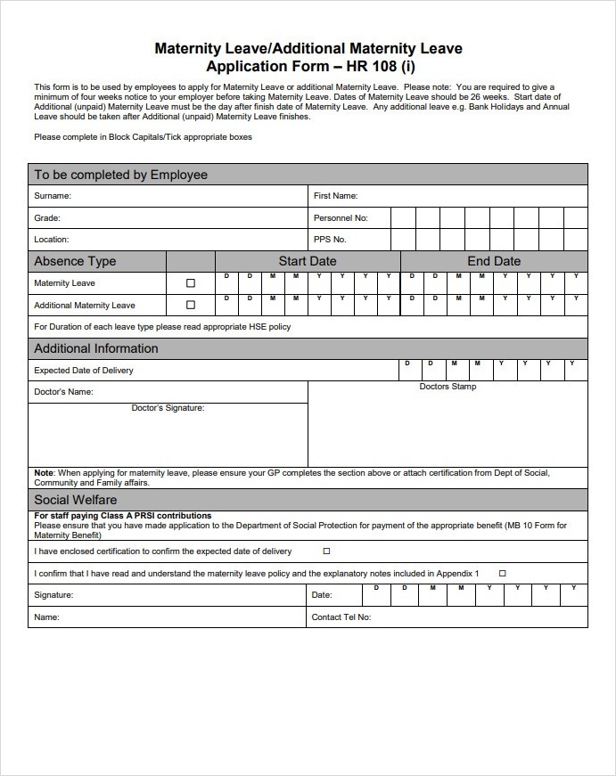 Maternity Leave Application Form