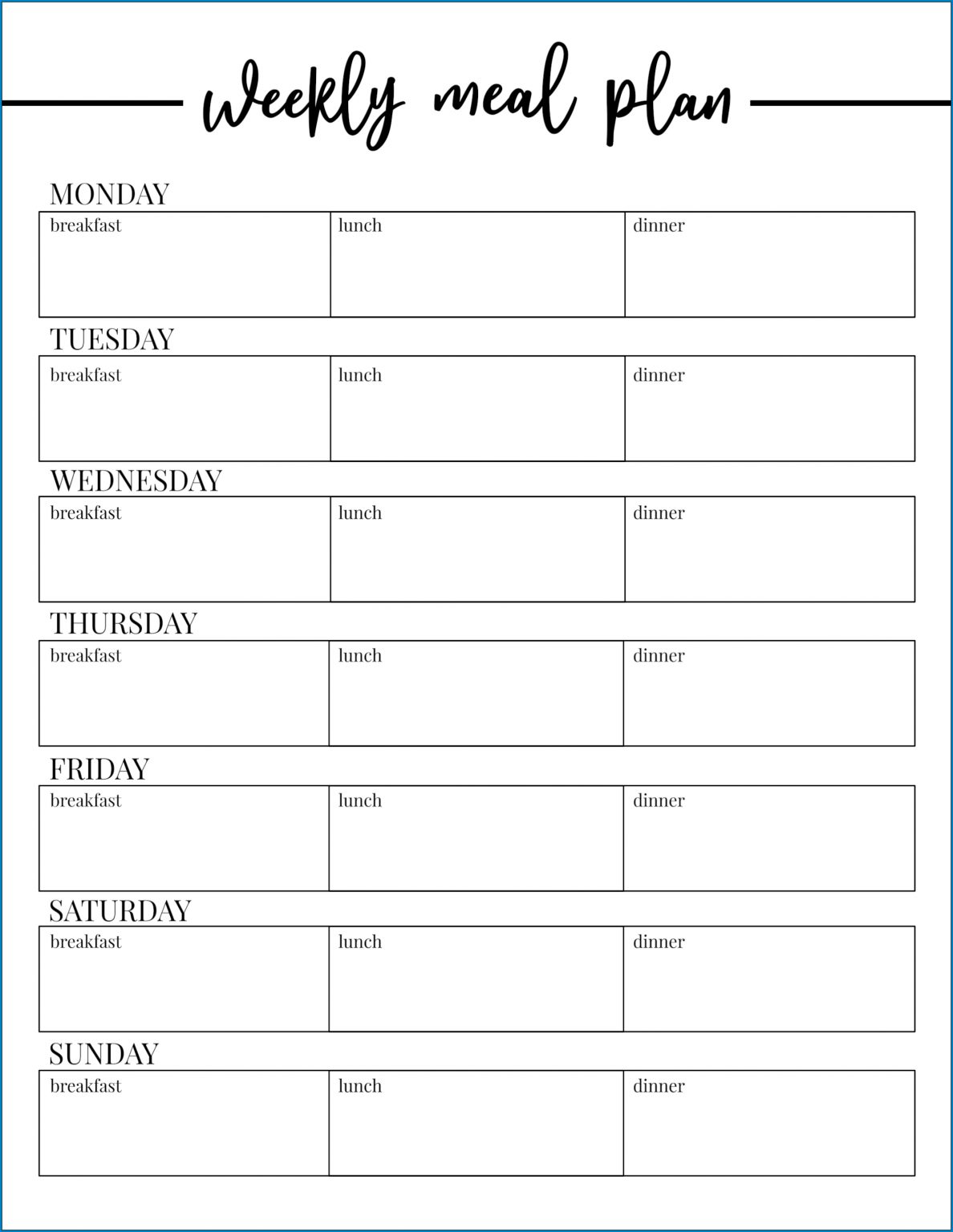 √ Free Printable Meal Plan Template Excel