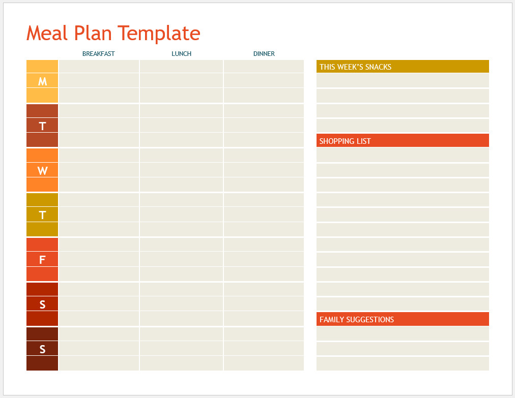 Free Printable Meal Plan Template