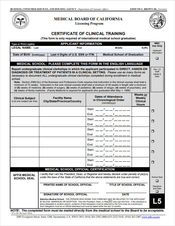 Medical Clinical Training Certificate Template