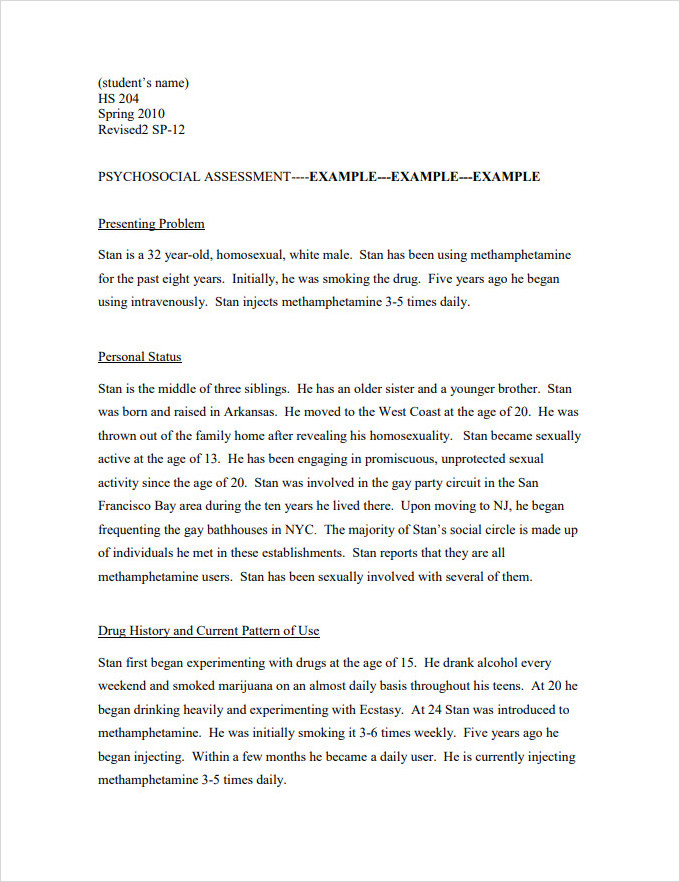 Medical Social Work Psychosocial Assessment Template