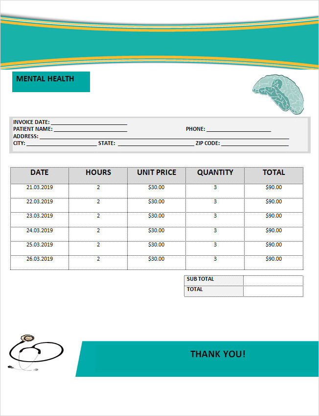 Mental Health Invoice Template Word